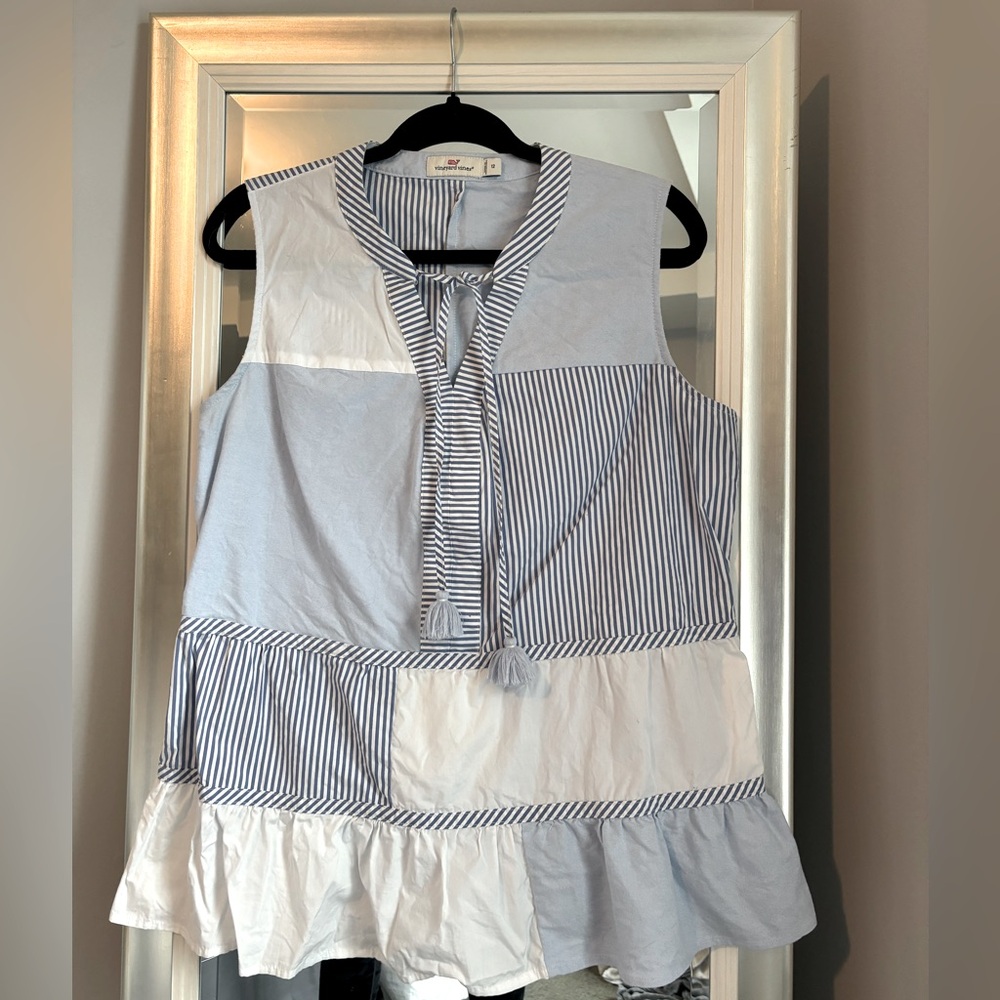 Vineyard Vines Blue & White Patchwork Sleeveless … - image 4